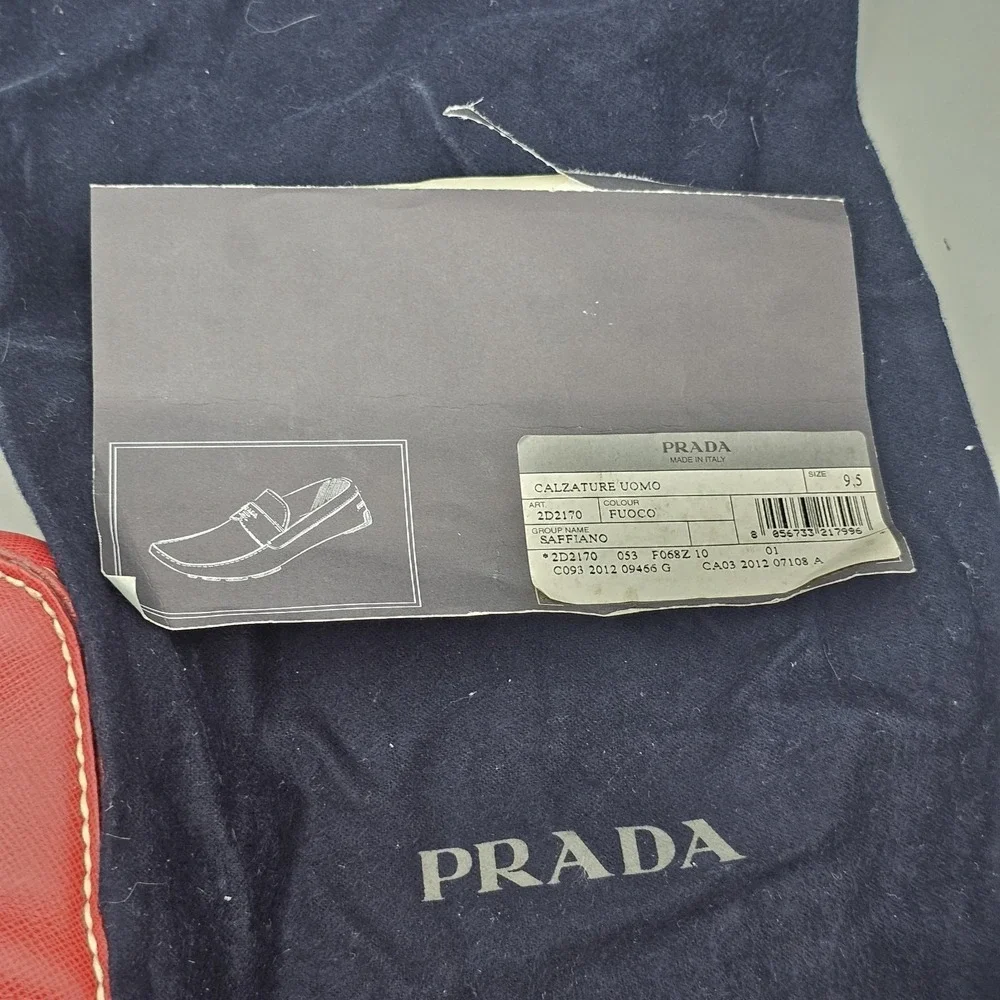 PRADA Men's Size 10.5 US EUC Red Leather Driving Loafers Drivers Shoes W Box &..